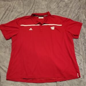 Adidas Polo Shirt Mens 4XL Red Golf Performance Stretch NCAA Wisconsin Badgers